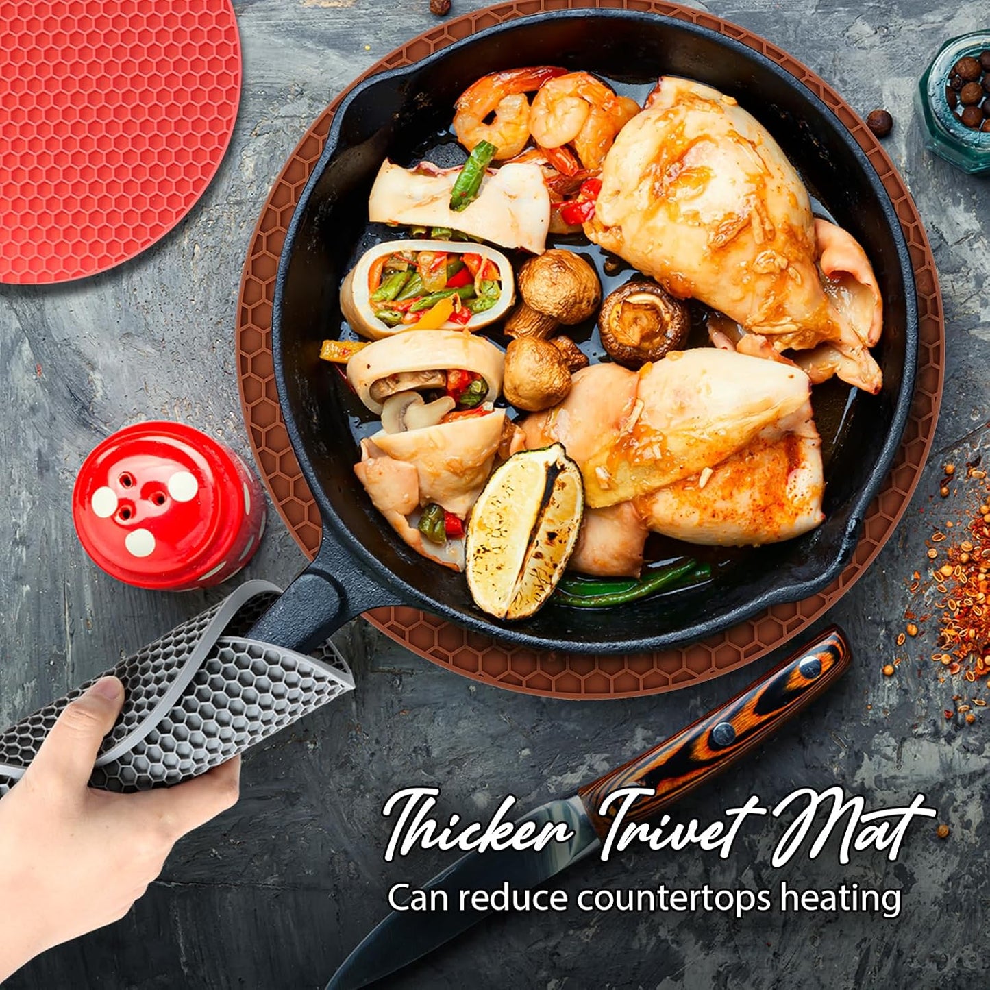 4 Pack Trivets for Hot Dishes | Hot Pads for Kitchen, Silicone Pot Holders for Kitchen Countertops,Table, Hot Pots and Pans, Easy to Wash and Dry, Grey