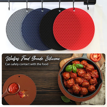 4 Pack Trivets for Hot Dishes | Hot Pads for Kitchen, Silicone Pot Holders for Kitchen Countertops,Table, Hot Pots and Pans, Easy to Wash and Dry, Grey