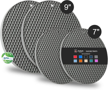 4 Pack Trivets for Hot Dishes | Hot Pads for Kitchen, Silicone Pot Holders for Kitchen Countertops,Table, Hot Pots and Pans, Easy to Wash and Dry, Grey