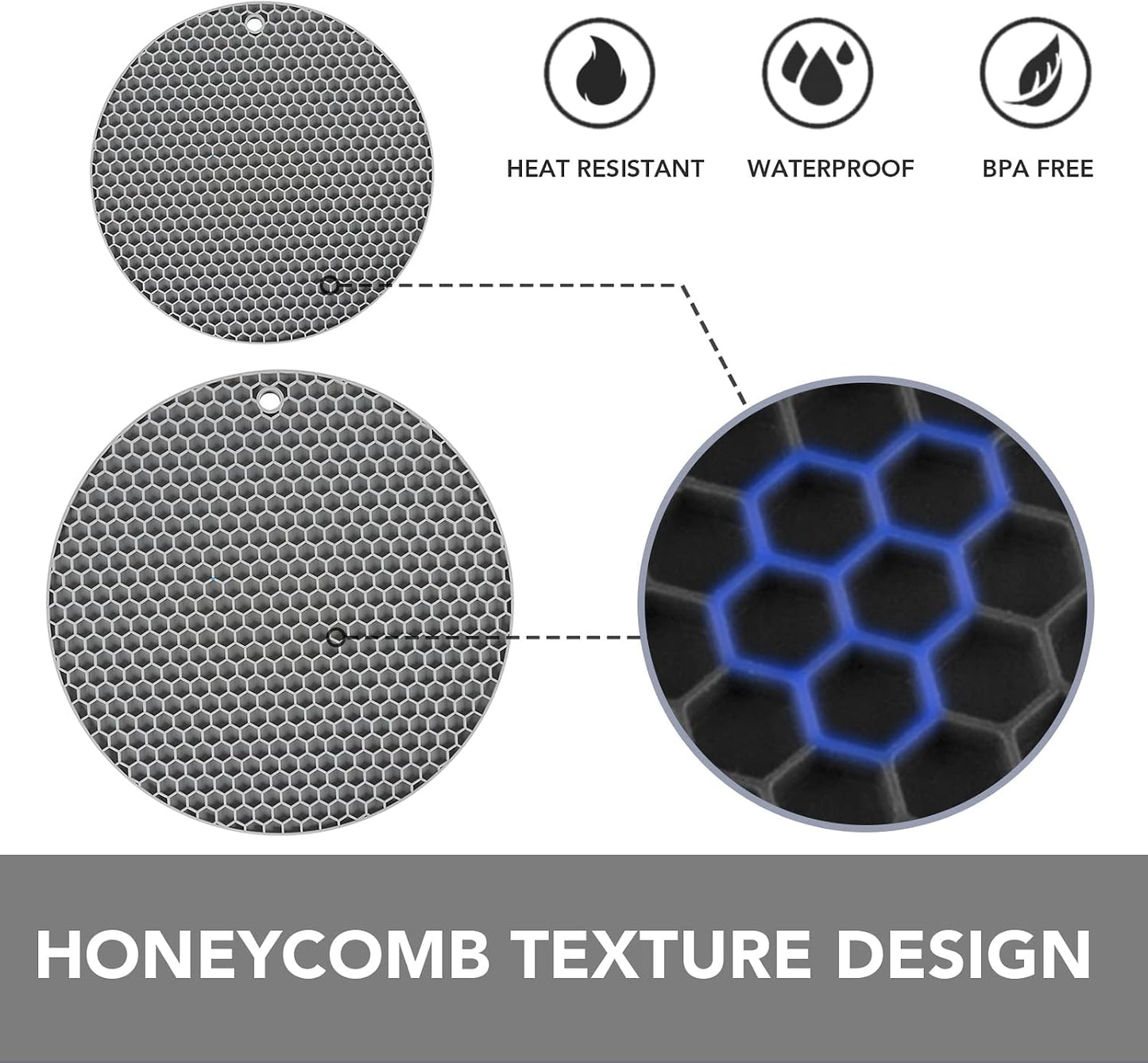 4 Pack Trivets for Hot Dishes | Hot Pads for Kitchen, Silicone Pot Holders for Kitchen Countertops,Table, Hot Pots and Pans, Easy to Wash and Dry, Grey