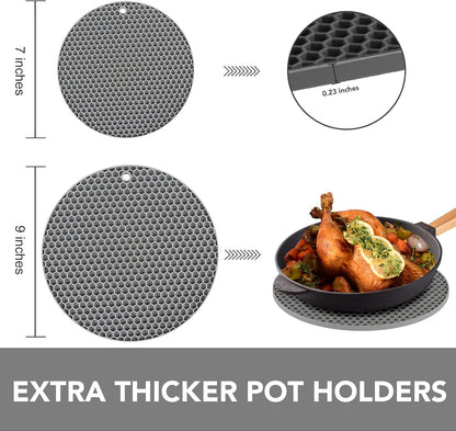 4 Pack Trivets for Hot Dishes | Hot Pads for Kitchen, Silicone Pot Holders for Kitchen Countertops,Table, Hot Pots and Pans, Easy to Wash and Dry, Grey