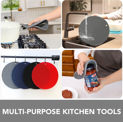 4 Pack Trivets for Hot Dishes | Hot Pads for Kitchen, Silicone Pot Holders for Kitchen Countertops,Table, Hot Pots and Pans, Easy to Wash and Dry, Grey