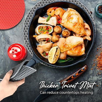 4 Pack Trivets for Hot Dishes | Hot Pads for Kitchen, Silicone Pot Holders for Kitchen Countertops,Table, Hot Pots and Pans, Easy to Wash and Dry, Grey