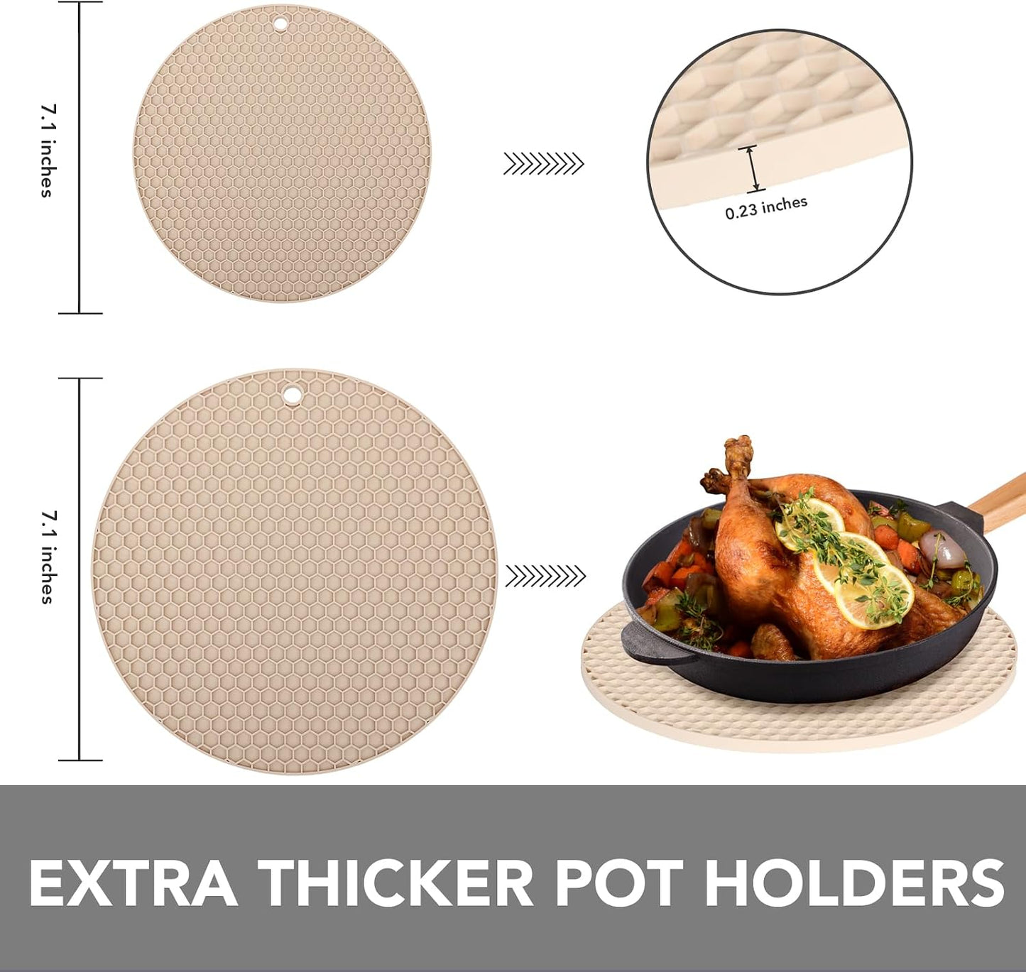 4 Pack Trivets for Hot Dishes | Hot Pads for Kitchen, Silicone Pot Holders for Kitchen Countertops,Table, Hot Pots and Pans, Easy to Wash and Dry, Grey
