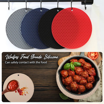 4 Pack Trivets for Hot Dishes | Hot Pads for Kitchen, Silicone Pot Holders for Kitchen Countertops,Table, Hot Pots and Pans, Easy to Wash and Dry, Grey