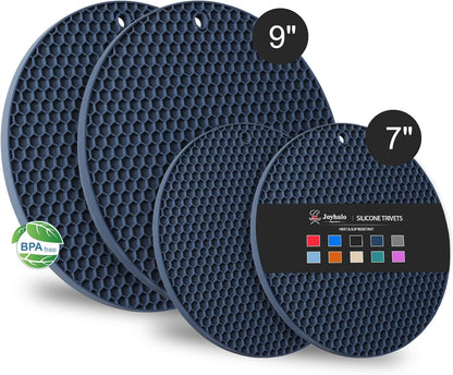 4 Pack Trivets for Hot Dishes | Hot Pads for Kitchen, Silicone Pot Holders for Kitchen Countertops,Table, Hot Pots and Pans, Easy to Wash and Dry, Grey