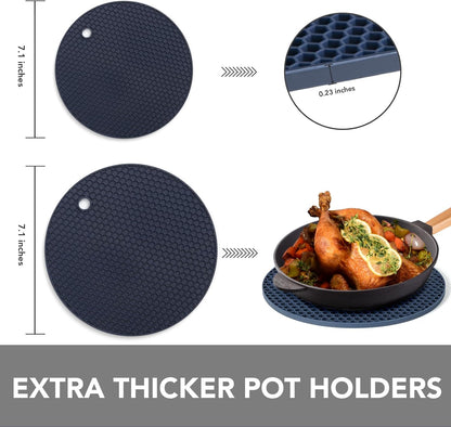 4 Pack Trivets for Hot Dishes | Hot Pads for Kitchen, Silicone Pot Holders for Kitchen Countertops,Table, Hot Pots and Pans, Easy to Wash and Dry, Grey
