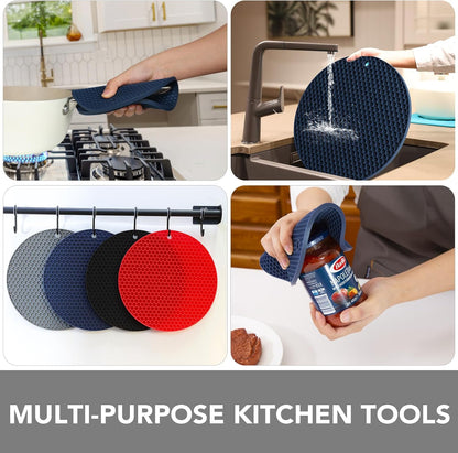 4 Pack Trivets for Hot Dishes | Hot Pads for Kitchen, Silicone Pot Holders for Kitchen Countertops,Table, Hot Pots and Pans, Easy to Wash and Dry, Grey