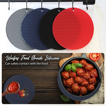 4 Pack Trivets for Hot Dishes | Hot Pads for Kitchen, Silicone Pot Holders for Kitchen Countertops,Table, Hot Pots and Pans, Easy to Wash and Dry, Grey