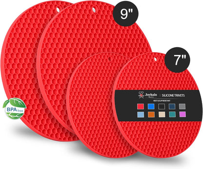 4 Pack Trivets for Hot Dishes | Hot Pads for Kitchen, Silicone Pot Holders for Kitchen Countertops,Table, Hot Pots and Pans, Easy to Wash and Dry, Grey