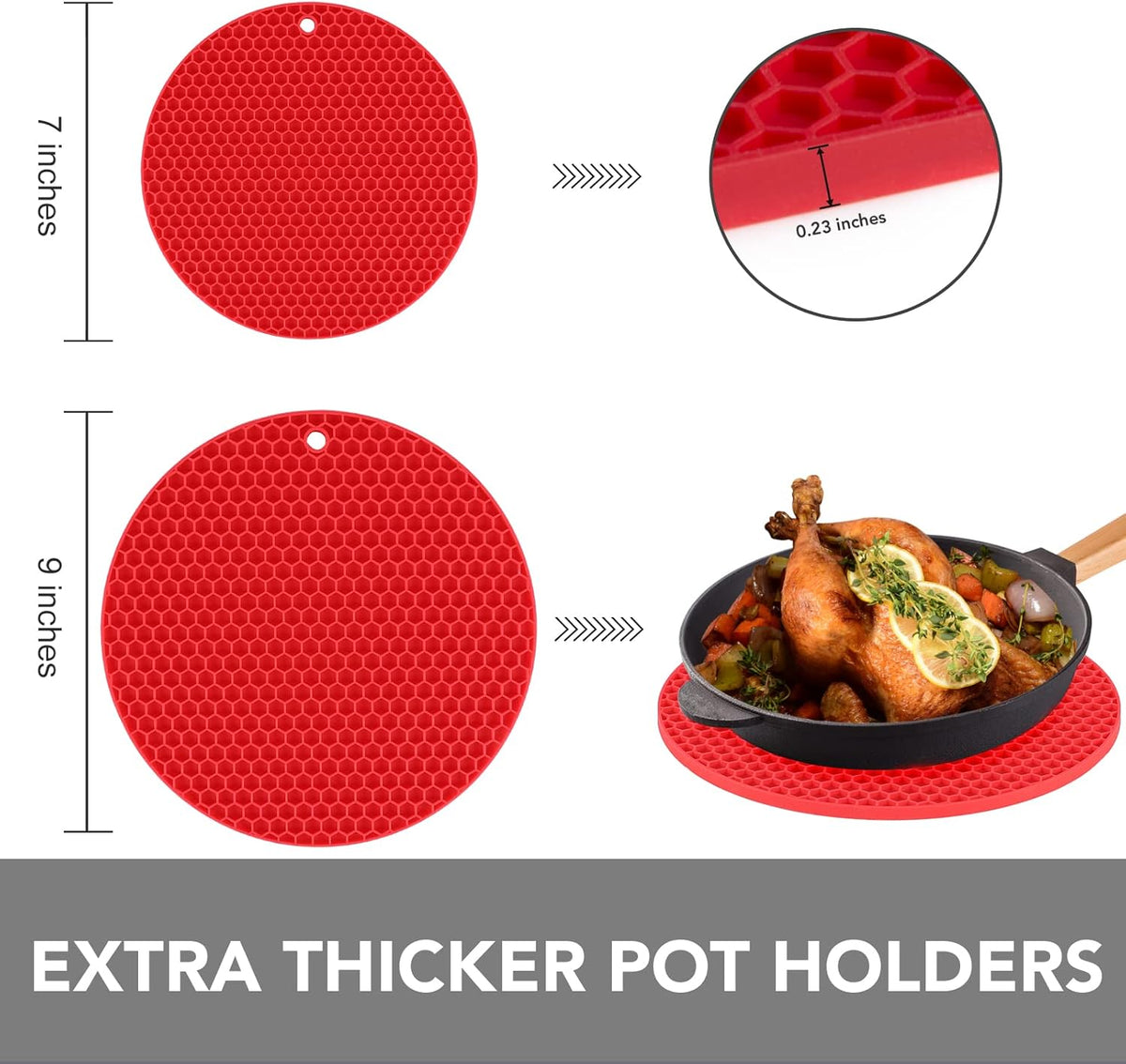 4 Pack Trivets for Hot Dishes | Hot Pads for Kitchen, Silicone Pot Holders for Kitchen Countertops,Table, Hot Pots and Pans, Easy to Wash and Dry, Grey