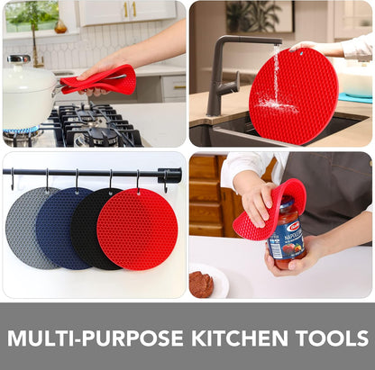 4 Pack Trivets for Hot Dishes | Hot Pads for Kitchen, Silicone Pot Holders for Kitchen Countertops,Table, Hot Pots and Pans, Easy to Wash and Dry, Grey