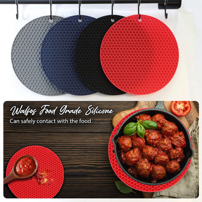 4 Pack Trivets for Hot Dishes | Hot Pads for Kitchen, Silicone Pot Holders for Kitchen Countertops,Table, Hot Pots and Pans, Easy to Wash and Dry, Grey