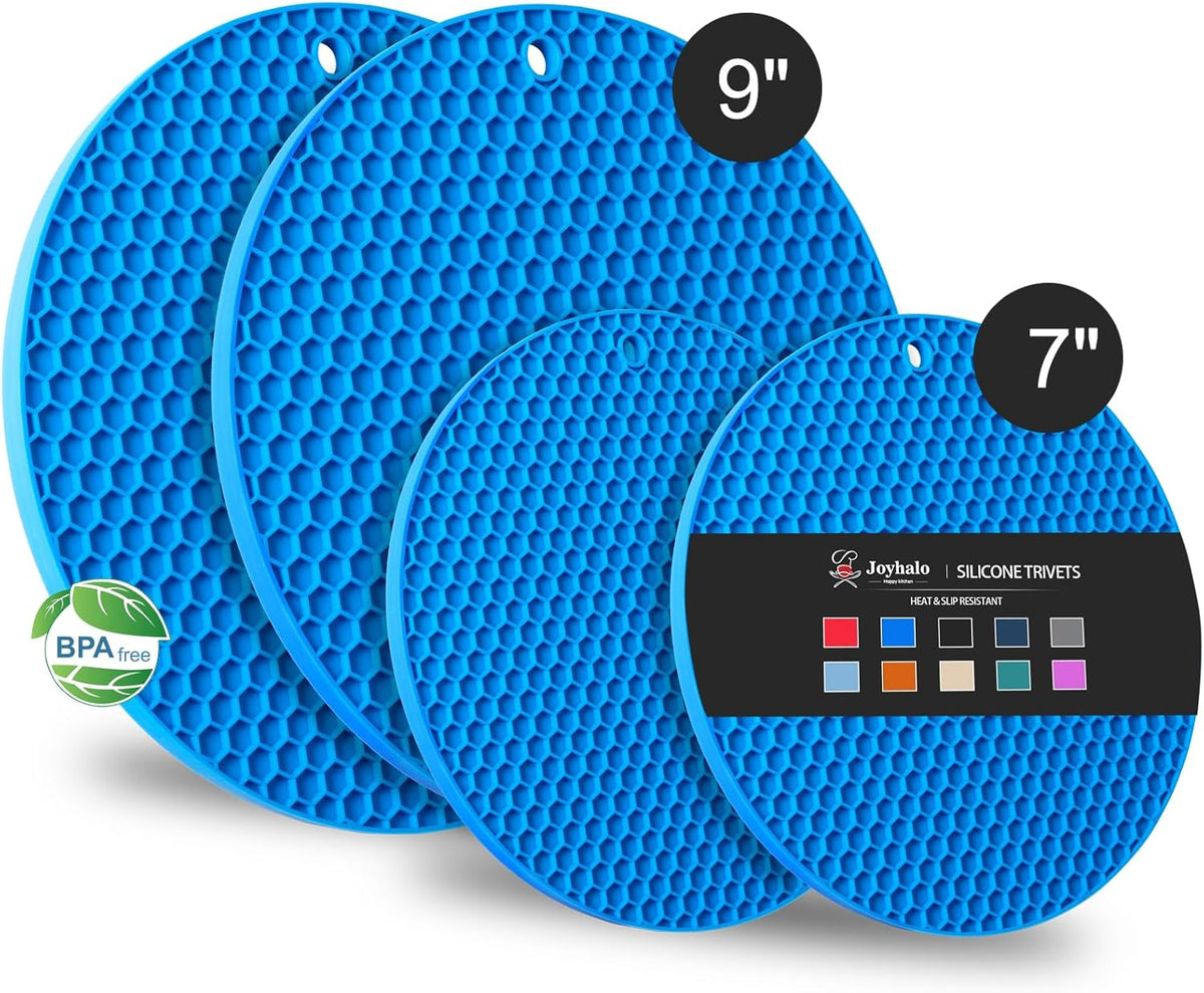 4 Pack Trivets for Hot Dishes | Hot Pads for Kitchen, Silicone Pot Holders for Kitchen Countertops,Table, Hot Pots and Pans, Easy to Wash and Dry, Grey