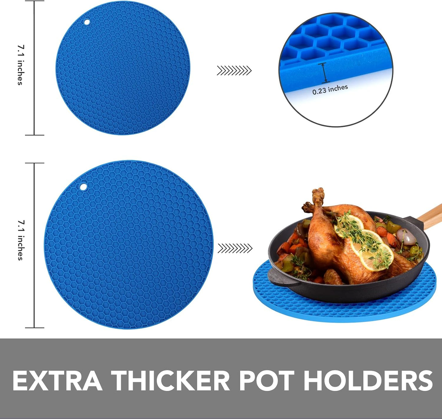 4 Pack Trivets for Hot Dishes | Hot Pads for Kitchen, Silicone Pot Holders for Kitchen Countertops,Table, Hot Pots and Pans, Easy to Wash and Dry, Grey
