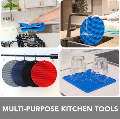 4 Pack Trivets for Hot Dishes | Hot Pads for Kitchen, Silicone Pot Holders for Kitchen Countertops,Table, Hot Pots and Pans, Easy to Wash and Dry, Grey