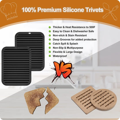 4 Pack Trivets for Hot Dishes | Hot Pads for Kitchen, Silicone Pot Holders for Kitchen Countertops,Table, Hot Pots and Pans, Easy to Wash and Dry, Grey