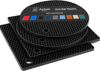 4 Pack Trivets for Hot Dishes | Hot Pads for Kitchen, Silicone Pot Holders for Kitchen Countertops,Table, Hot Pots and Pans, Easy to Wash and Dry, Grey