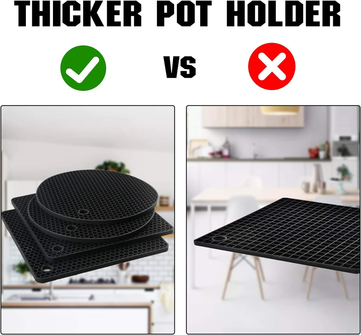 4 Pack Trivets for Hot Dishes | Hot Pads for Kitchen, Silicone Pot Holders for Kitchen Countertops,Table, Hot Pots and Pans, Easy to Wash and Dry, Grey