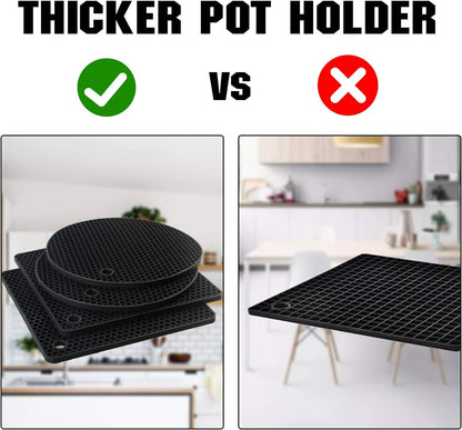 4 Pack Trivets for Hot Dishes | Hot Pads for Kitchen, Silicone Pot Holders for Kitchen Countertops,Table, Hot Pots and Pans, Easy to Wash and Dry, Grey