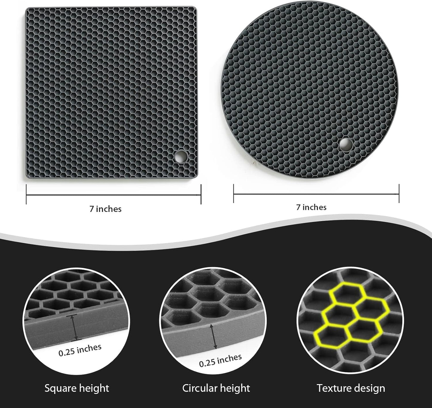 4 Pack Trivets for Hot Dishes | Hot Pads for Kitchen, Silicone Pot Holders for Kitchen Countertops,Table, Hot Pots and Pans, Easy to Wash and Dry, Grey