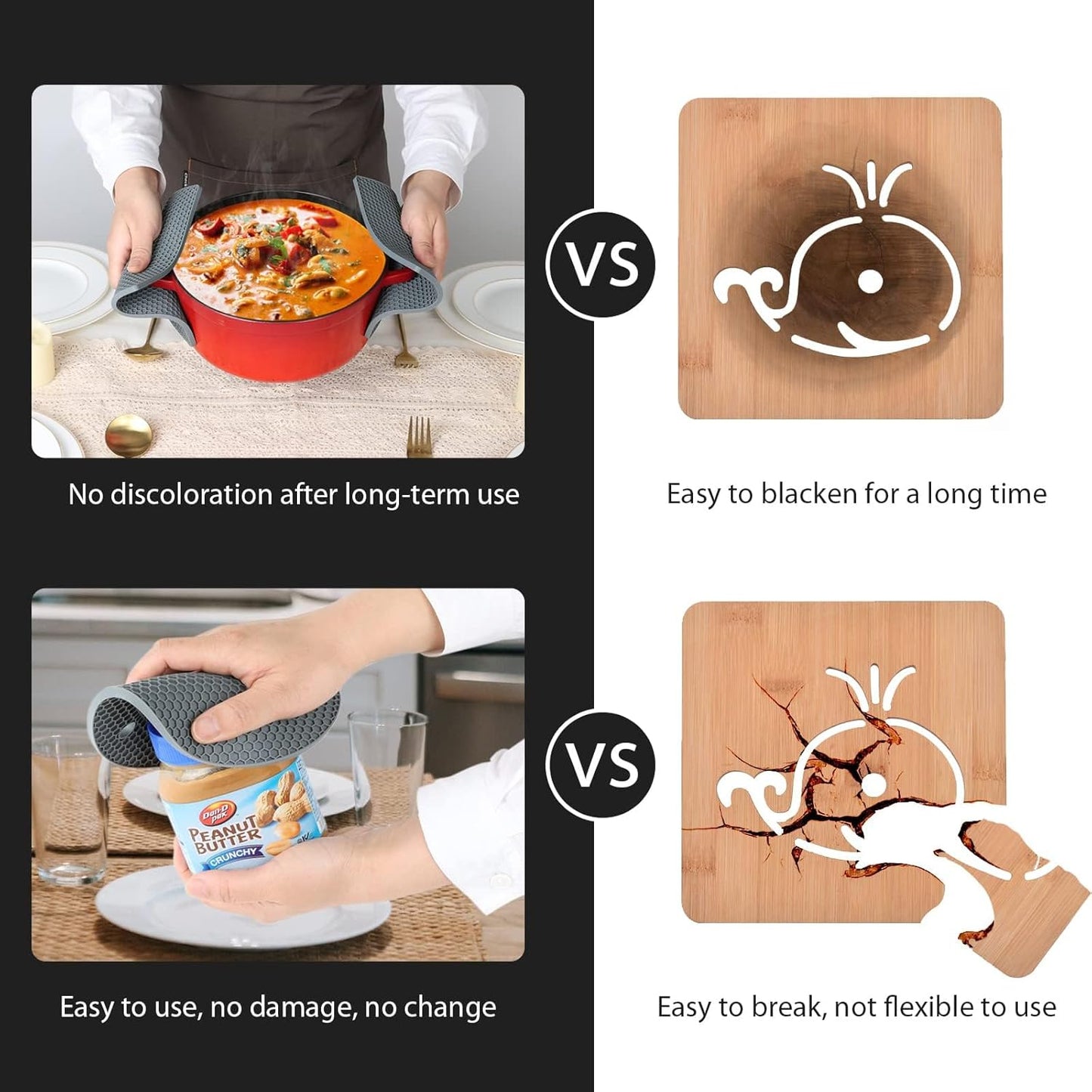 4 Pack Trivets for Hot Dishes | Hot Pads for Kitchen, Silicone Pot Holders for Kitchen Countertops,Table, Hot Pots and Pans, Easy to Wash and Dry, Grey
