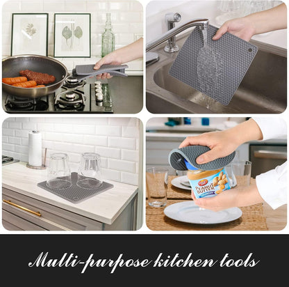 4 Pack Trivets for Hot Dishes | Hot Pads for Kitchen, Silicone Pot Holders for Kitchen Countertops,Table, Hot Pots and Pans, Easy to Wash and Dry, Grey