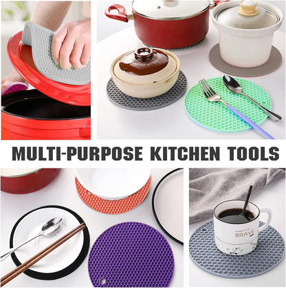 4 Pack Trivets for Hot Dishes | Hot Pads for Kitchen, Silicone Pot Holders for Kitchen Countertops,Table, Hot Pots and Pans, Easy to Wash and Dry, Grey