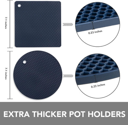 4 Pack Trivets for Hot Dishes | Hot Pads for Kitchen, Silicone Pot Holders for Kitchen Countertops,Table, Hot Pots and Pans, Easy to Wash and Dry, Grey