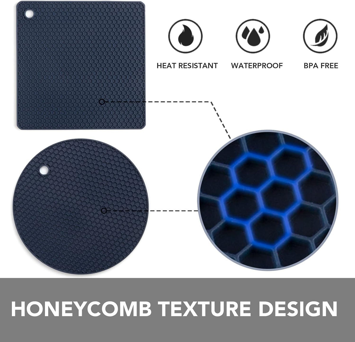 4 Pack Trivets for Hot Dishes | Hot Pads for Kitchen, Silicone Pot Holders for Kitchen Countertops,Table, Hot Pots and Pans, Easy to Wash and Dry, Grey