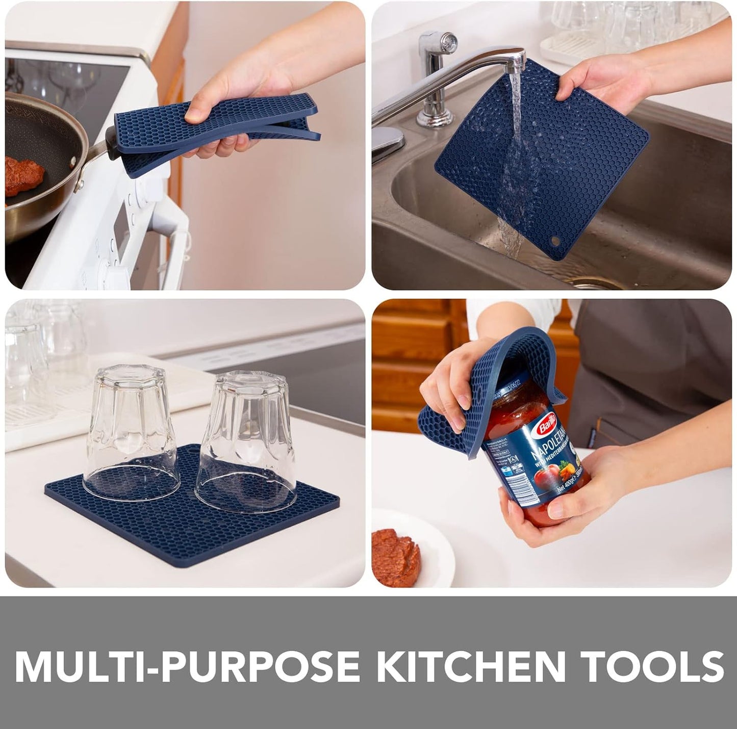 4 Pack Trivets for Hot Dishes | Hot Pads for Kitchen, Silicone Pot Holders for Kitchen Countertops,Table, Hot Pots and Pans, Easy to Wash and Dry, Grey