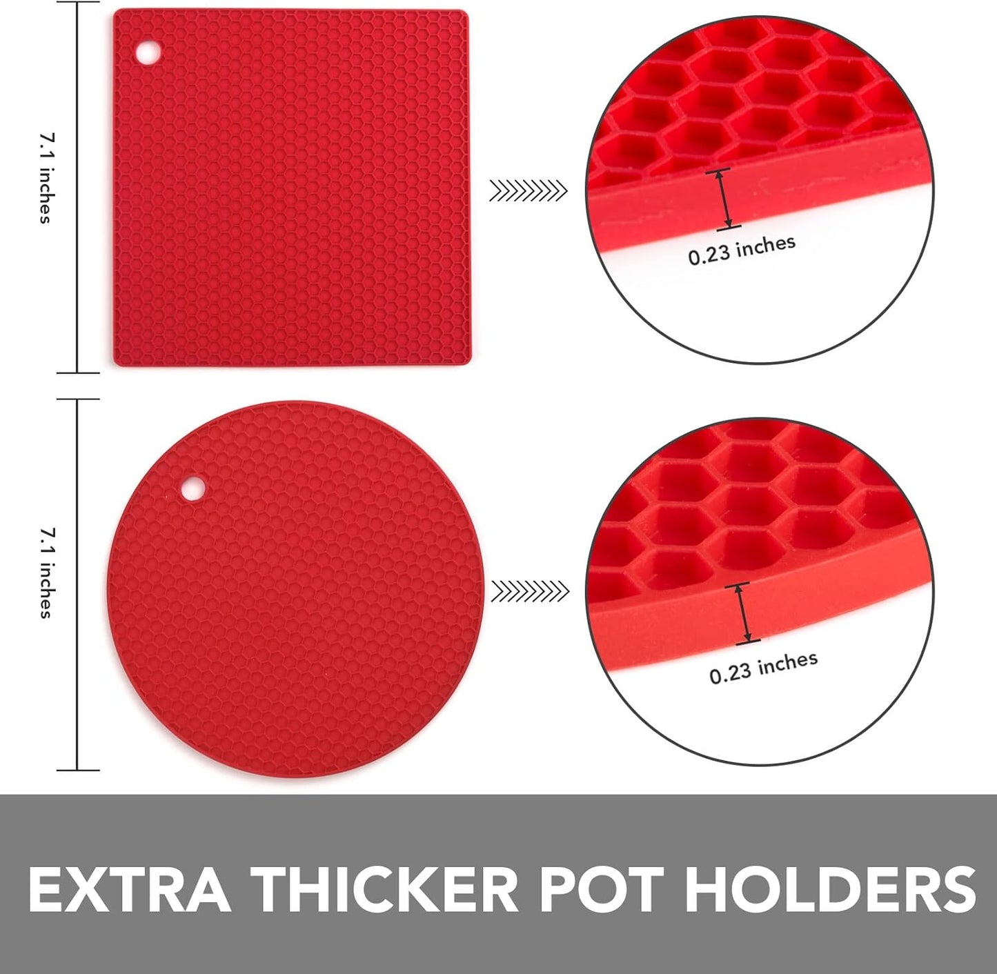 4 Pack Trivets for Hot Dishes | Hot Pads for Kitchen, Silicone Pot Holders for Kitchen Countertops,Table, Hot Pots and Pans, Easy to Wash and Dry, Grey