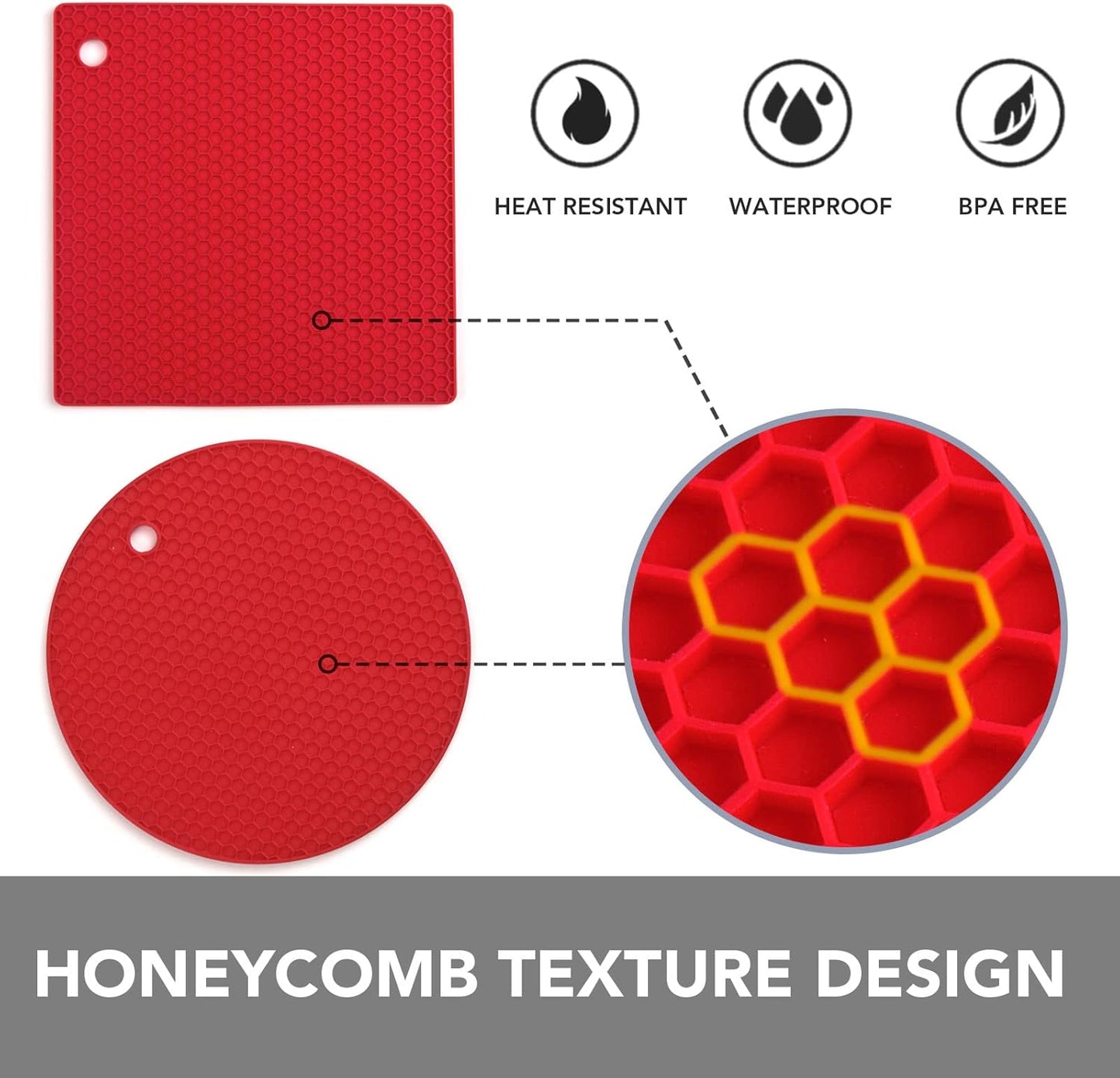 4 Pack Trivets for Hot Dishes | Hot Pads for Kitchen, Silicone Pot Holders for Kitchen Countertops,Table, Hot Pots and Pans, Easy to Wash and Dry, Grey