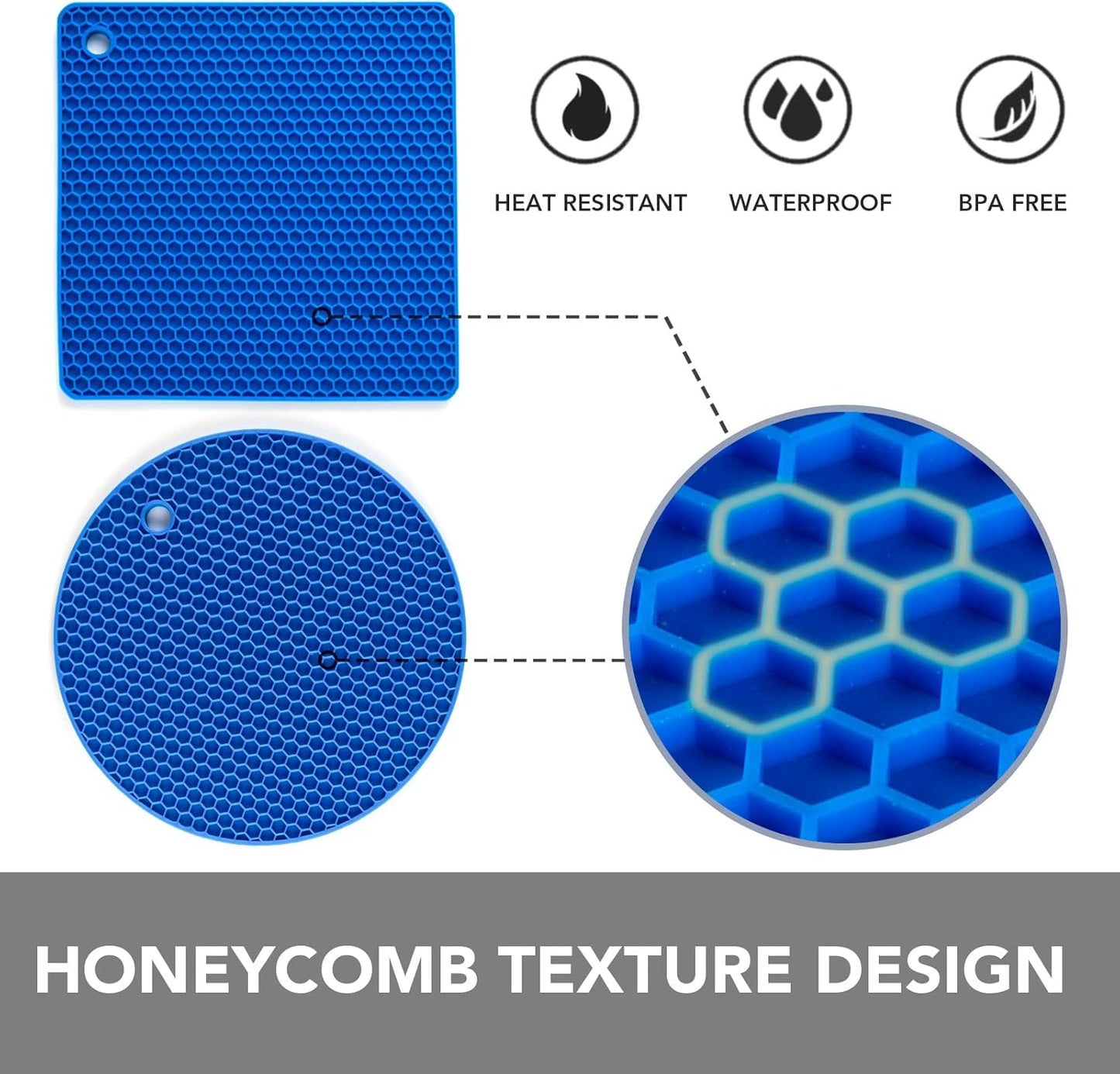 4 Pack Trivets for Hot Dishes | Hot Pads for Kitchen, Silicone Pot Holders for Kitchen Countertops,Table, Hot Pots and Pans, Easy to Wash and Dry, Grey