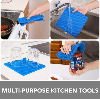 4 Pack Trivets for Hot Dishes | Hot Pads for Kitchen, Silicone Pot Holders for Kitchen Countertops,Table, Hot Pots and Pans, Easy to Wash and Dry, Grey