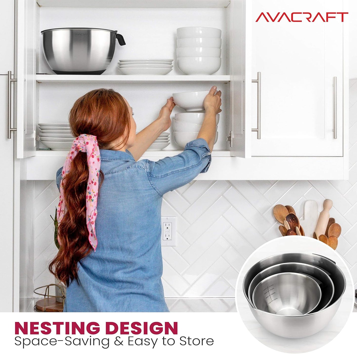 18/10 Stainless Steel Mixing Bowl Set with Lids, Black | Non-Slip Silicone Base, Ergonomic Handles, Pour Spouts, Interior Measurement Marks, Nesting Design, Dishwasher Safe