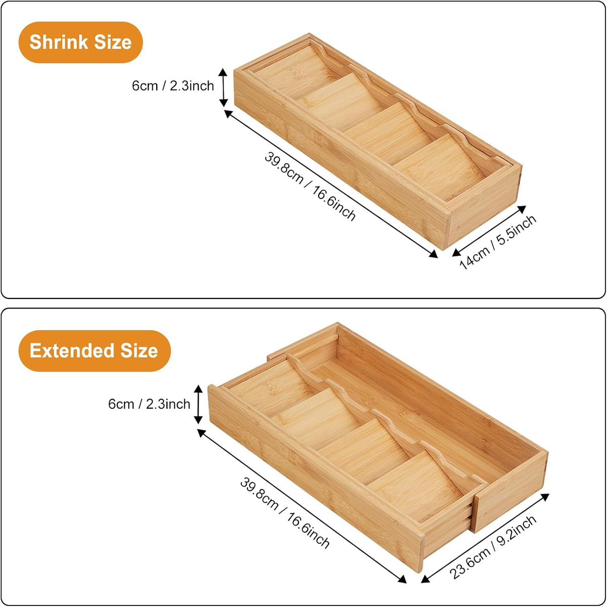 Bamboo Kitchen Drawer Organizer, Expandable Silverware Organizer, Utensil Holder, Cutlery Tray Spoon Flatware Storage with Drawer Dividers