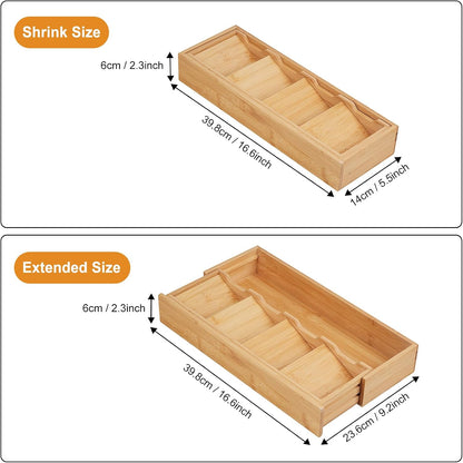 Bamboo Kitchen Drawer Organizer, Expandable Silverware Organizer, Utensil Holder, Cutlery Tray Spoon Flatware Storage with Drawer Dividers