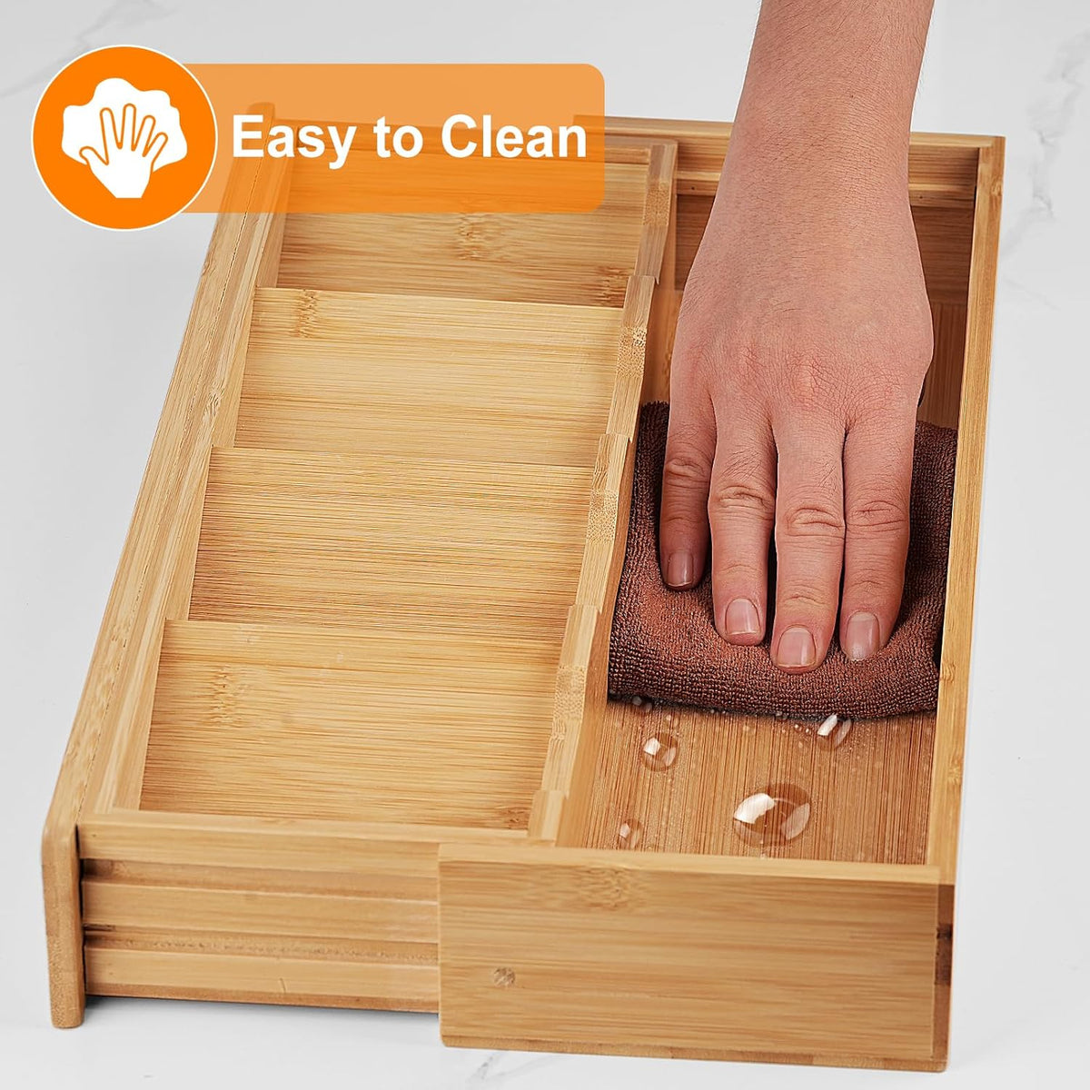 Bamboo Kitchen Drawer Organizer, Expandable Silverware Organizer, Utensil Holder, Cutlery Tray Spoon Flatware Storage with Drawer Dividers