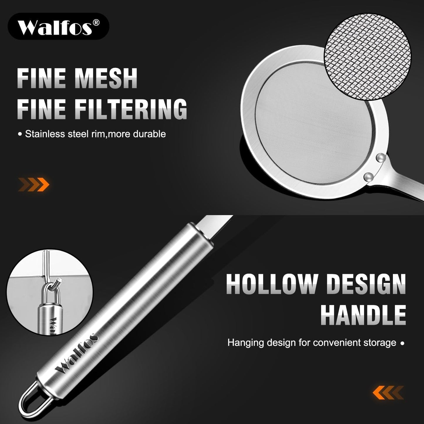 Fine Mesh Strainers Set, Premium Stainless Steel Colanders and Sifters, with Reinforced Frame Sturdy Handle, Perfect for Sift, Strain, Drain Rinse Vegetables, Pastas Tea - 3 Sizes