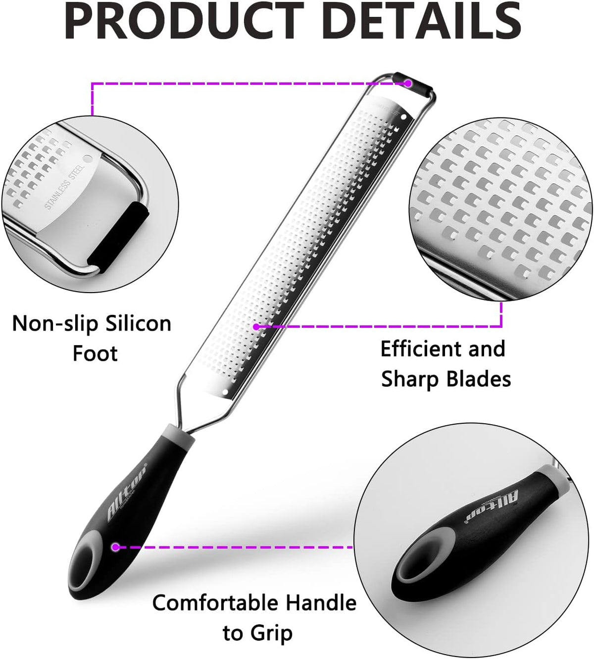 Lemon Zester, Hand-held Stainless Steel Food Grater,Pro Kitchen Tool for Cheese Parmesan Vegetable Ginger Garlic Nutmeg Citrus Lime Orange Chocolate Fruit - Fine Shredder