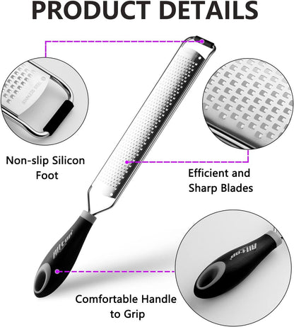 Lemon Zester, Hand-held Stainless Steel Food Grater,Pro Kitchen Tool for Cheese Parmesan Vegetable Ginger Garlic Nutmeg Citrus Lime Orange Chocolate Fruit - Fine Shredder