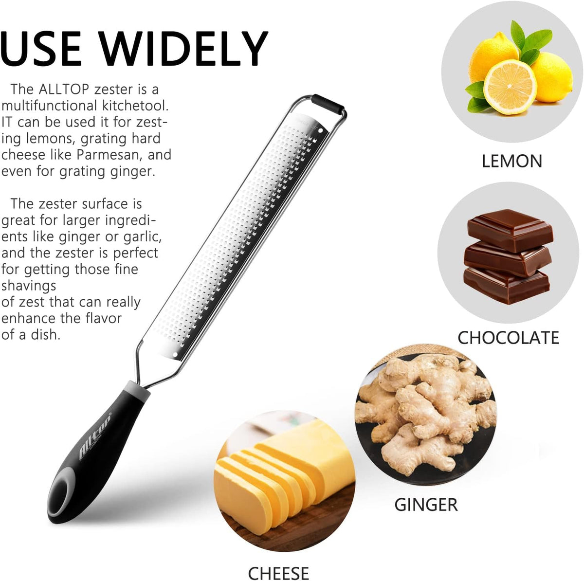 Lemon Zester, Hand-held Stainless Steel Food Grater,Pro Kitchen Tool for Cheese Parmesan Vegetable Ginger Garlic Nutmeg Citrus Lime Orange Chocolate Fruit - Fine Shredder