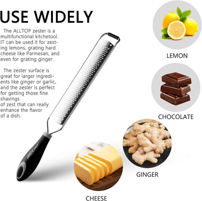 Lemon Zester, Hand-held Stainless Steel Food Grater,Pro Kitchen Tool for Cheese Parmesan Vegetable Ginger Garlic Nutmeg Citrus Lime Orange Chocolate Fruit - Fine Shredder