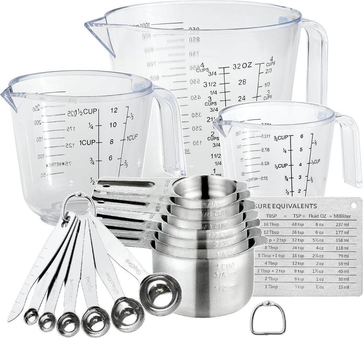 20PCS Measuring Cups and Spoons Set, Stainless Steel Nesting Kitchen Cooking Baking Measuring Set for Dry and Liquid Ingredients
