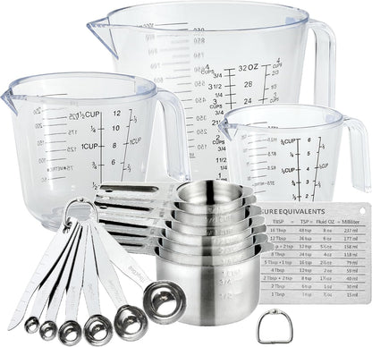 20PCS Measuring Cups and Spoons Set, Stainless Steel Nesting Kitchen Cooking Baking Measuring Set for Dry and Liquid Ingredients