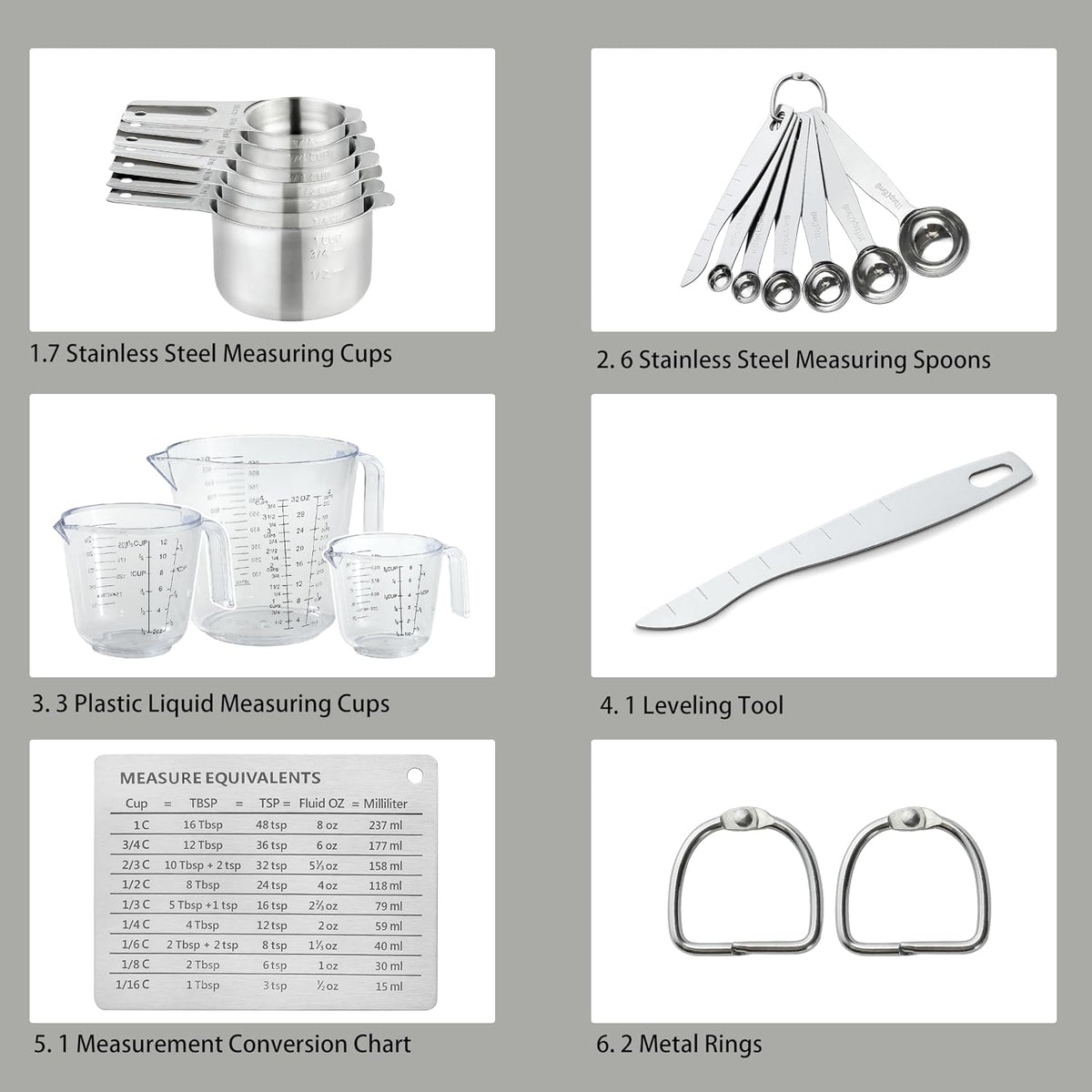 20PCS Measuring Cups and Spoons Set, Stainless Steel Nesting Kitchen Cooking Baking Measuring Set for Dry and Liquid Ingredients