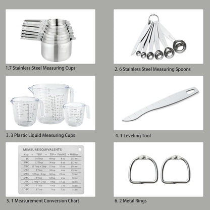 20PCS Measuring Cups and Spoons Set, Stainless Steel Nesting Kitchen Cooking Baking Measuring Set for Dry and Liquid Ingredients