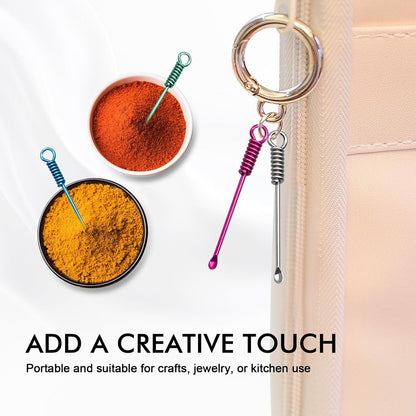 10Pcs Mini Spoons Keychain, Tiny Metal Shovel Charms for Spices & Powder, Multicolor Small Spoon Pendant for Jewelry Making, Crafts, DIY Accessories