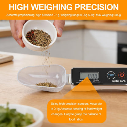 Digital Measuring Spoon Scale, High Precision 0.05g to 500g Capacity, with 30ml & 80ml Detachable Spoons, Tare Function & Unit Conversion for Baking, Cooking, Pet Food, Kitchen - Black